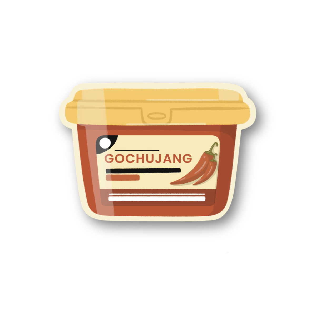 Sticker of a container labeled 'Gochujang' on a white background