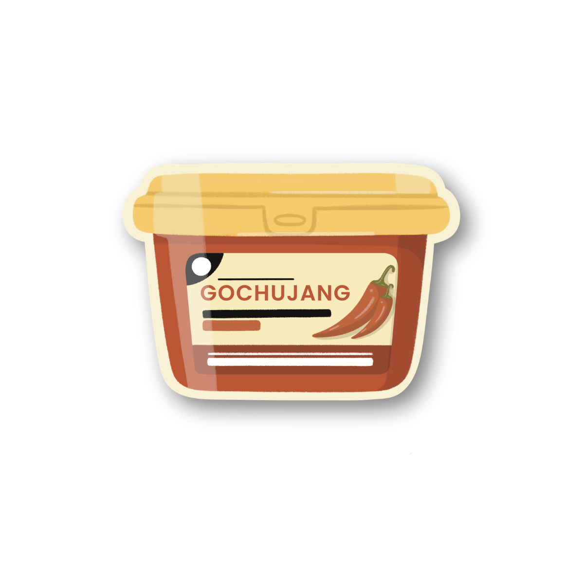 Sticker of a container labeled 'Gochujang' on a white background