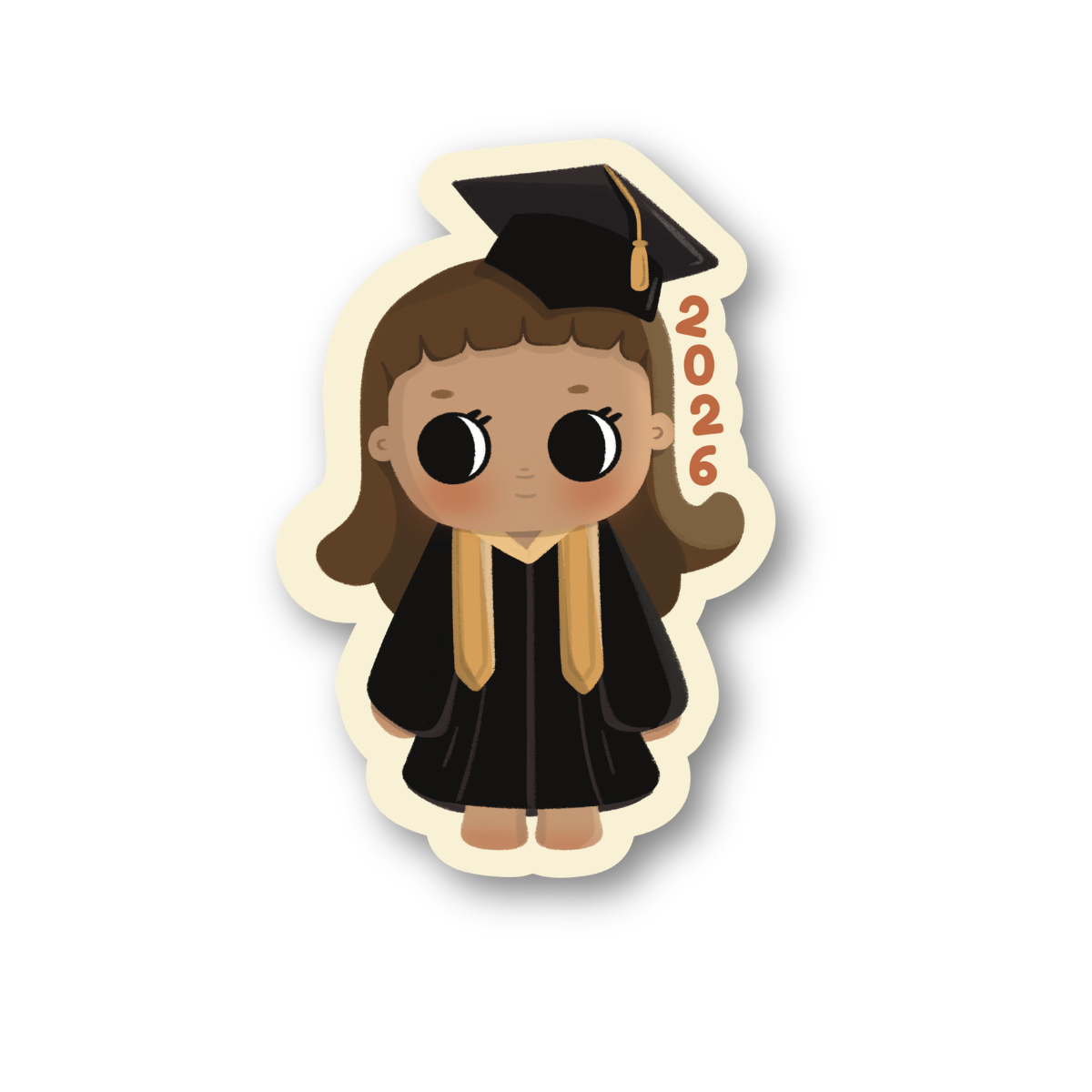 Sticker of a person in a graduation gown and cap with '2026' on a white background