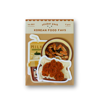 Sticker pack with Korean food illustrations on a white background