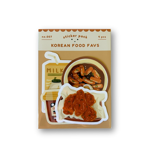 Sticker pack with Korean food illustrations on a white background