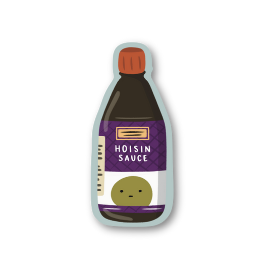 Sticker of a bottle labeled 'Hoisin Sauce' on a white background