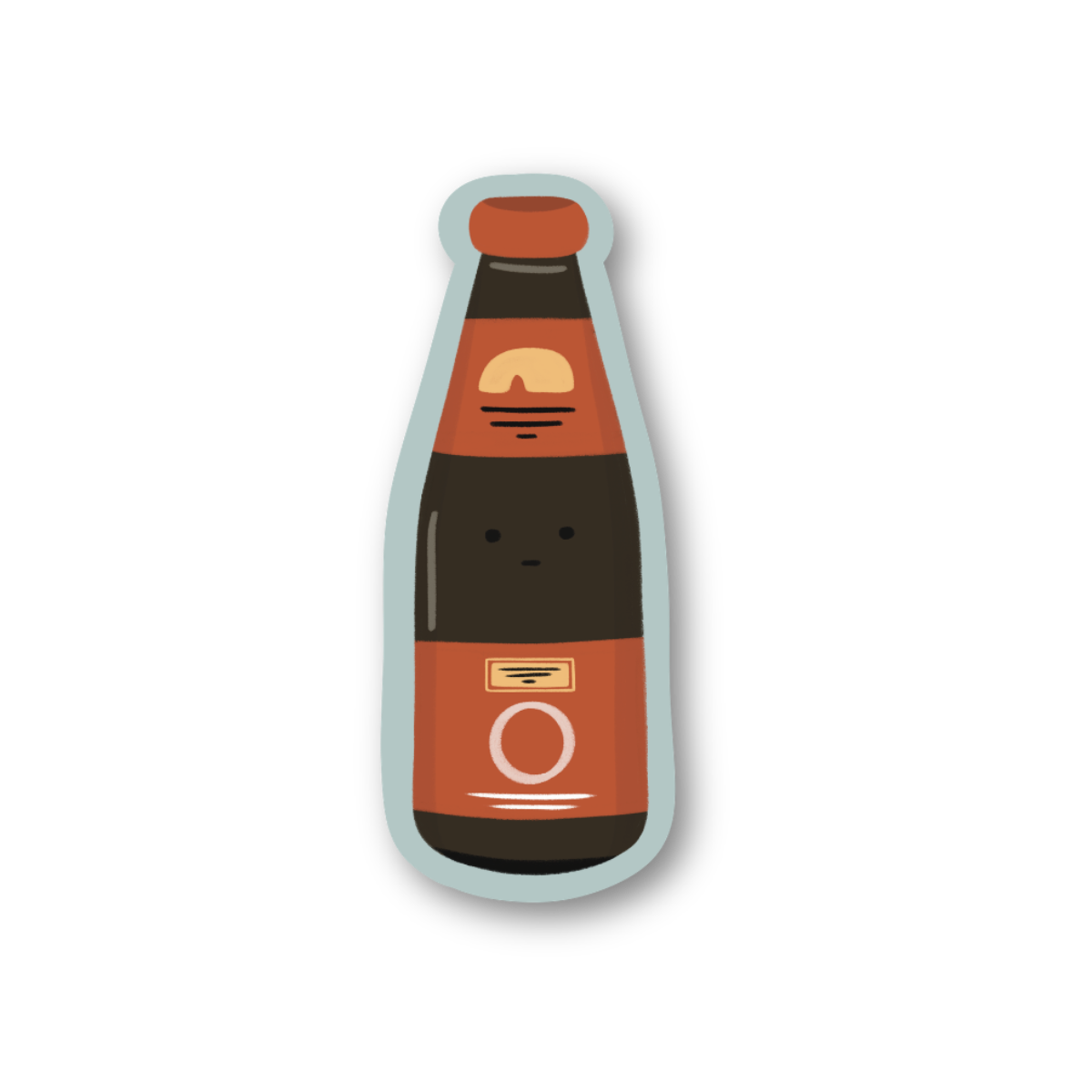 Bottle-shaped object with a face on a white background