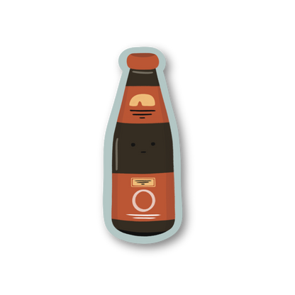 Bottle-shaped object with a face on a white background