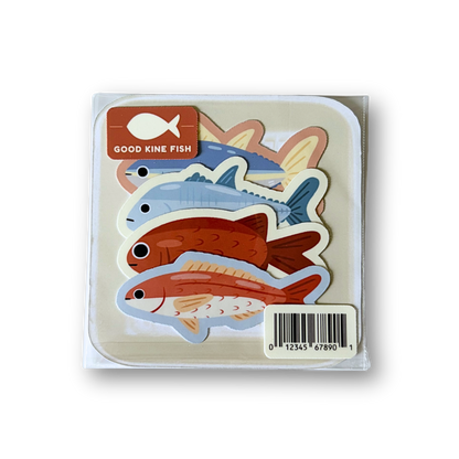 Packaged toy fish with 'Good Kine Fish' branding on a white background