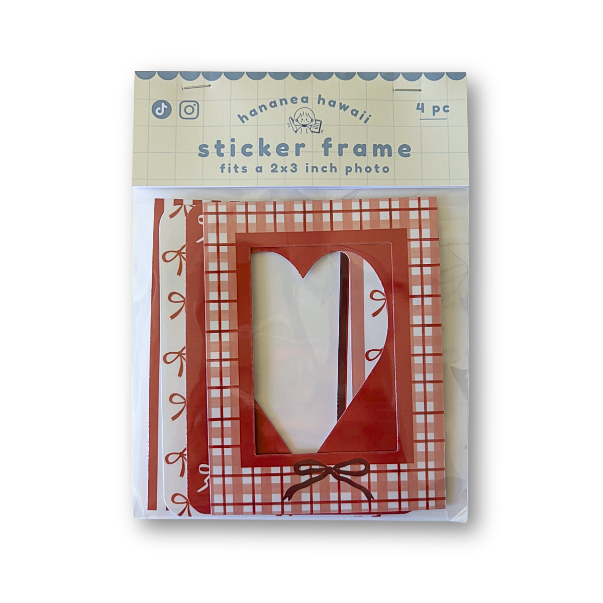 Packaged sticker frame with heart design on a white background