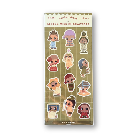 Little miss characters sticker sheet on a green background.