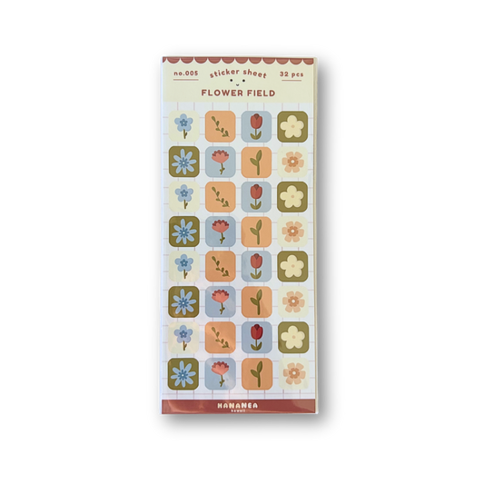 Flower field sticker sheet with floral sticker blocks.