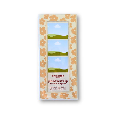 A packaged photo strip frame magnet by Namana, featuring a puakenikeni pattern.
