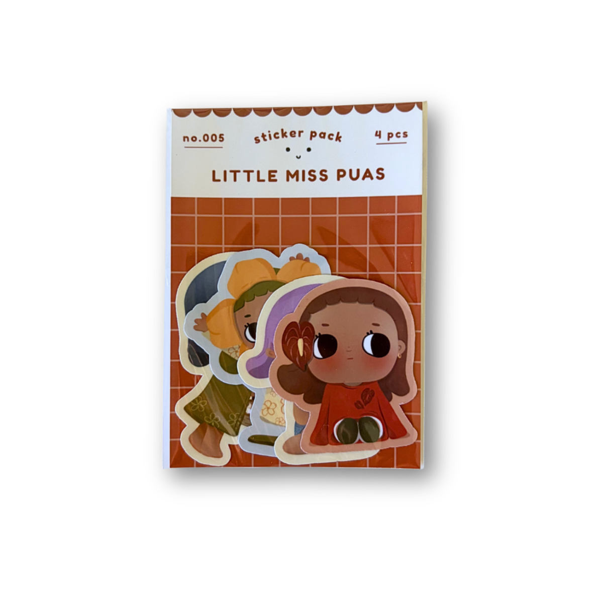 Sticker pack with a character design on a beige background