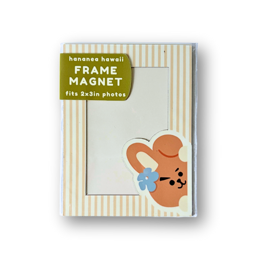 A rectangular frame magnet product shown on a plain white background. The magnet has a cream and tan striped border.