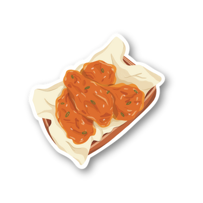 Illustration of a piece of bread with tomato sauce on a white background