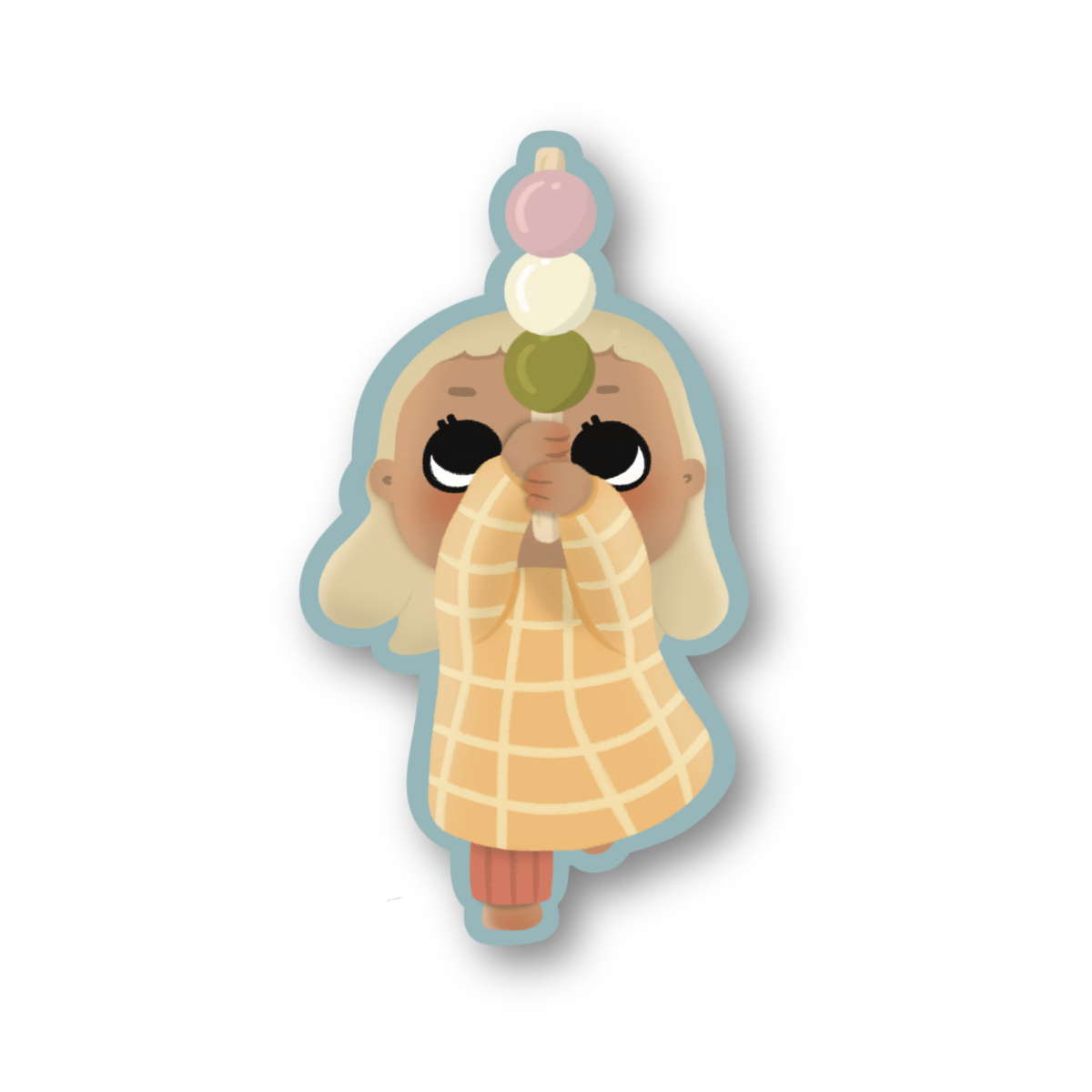 Ice cream cone-shaped character with a face on a white background