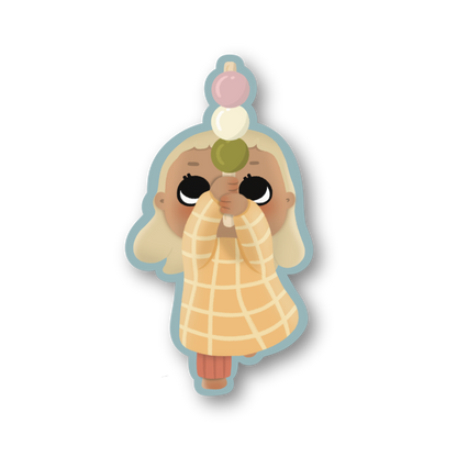 Ice cream cone-shaped character with a face on a white background