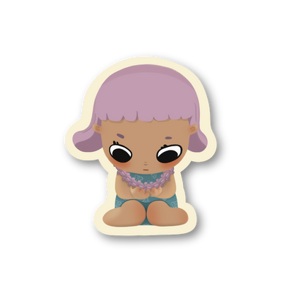 Sticker of a character with purple hair and crown flower